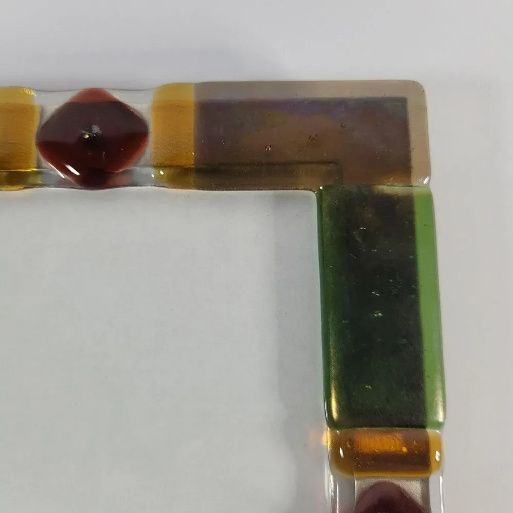 Me2U Fused Glass Photo Picture Frame 5x7 Multicolor Geometric Art Tabletop